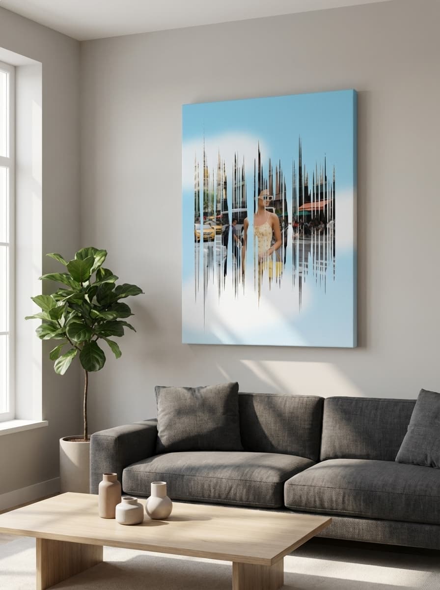 Canvas artwork above sofa in modern living room